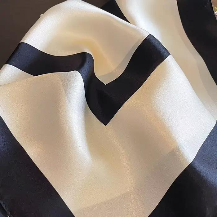 InjSquare-Foulard imprimé pour femme, châle Hijab, bandana, col rond, 2024 vrais cheveux, main, design, marque de luxe, 100%