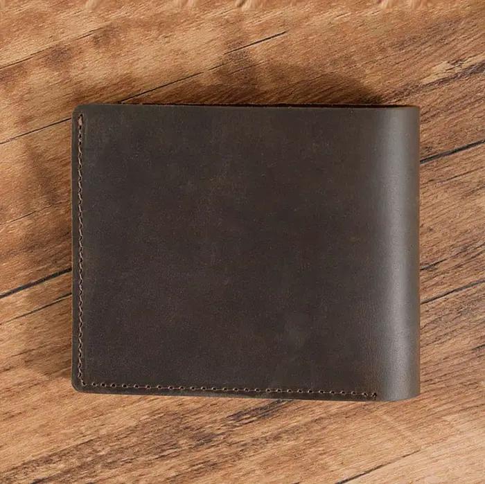 portefeuille homme en cuir véritable pour hommes, fait à la main, Slim Breif hommes, portefeuilles courts Vintage rétro fait à la main, sacs d'argent