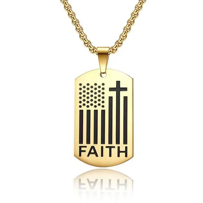 Collier pendentif croix avec étiquette de chien pour hommes, renforcement du Corage, bijoux en acier inoxydable, cadeau