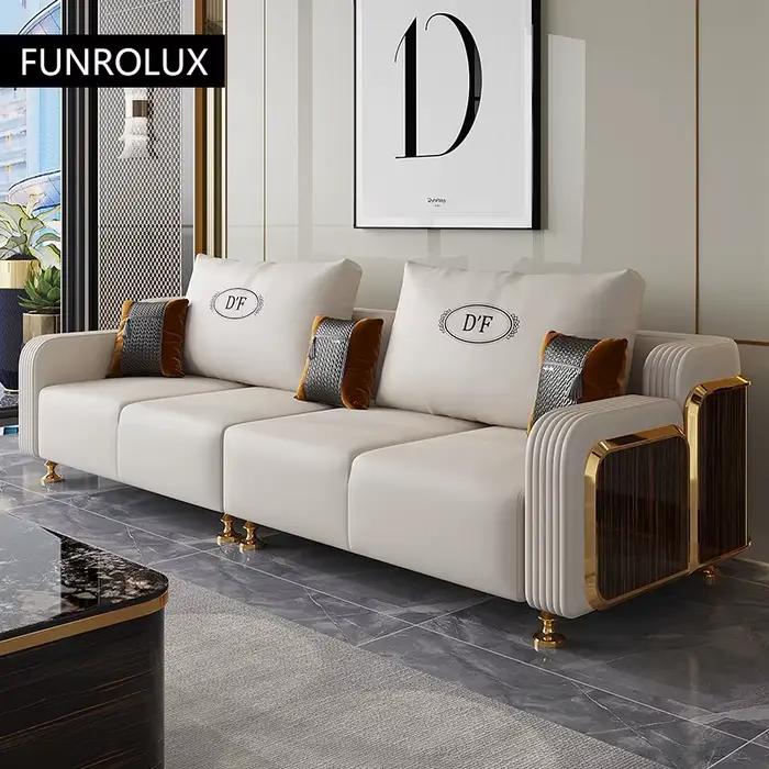 Ensemble de canapé en cuir de luxe moderne avec bois, canapé 2/3/4 places, canapé en cuir pour salon, accepter le document de personnalisation, mode