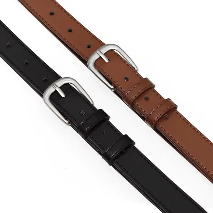 Ceinture en cuir pour femme avec boucle argentée, ceinture décontractée tendance pour jeans, pantalons et robes, ceinture élégante réglable pour femme