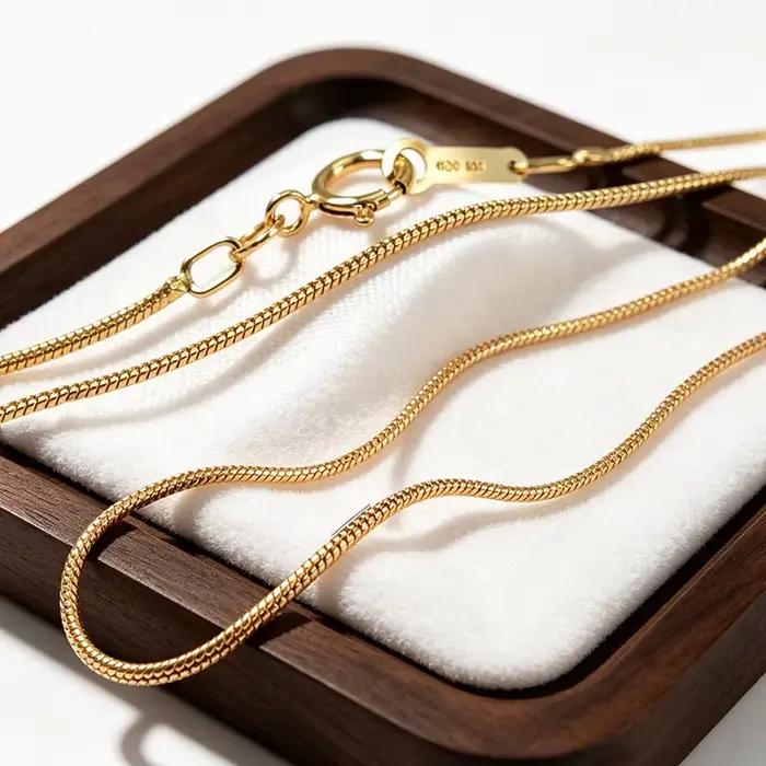 Collier chaîne serpent en or véritable 14 carats BTOO, chaîne de 1 mm, bijoux en or, bijoux minimalistes en or pour femmes