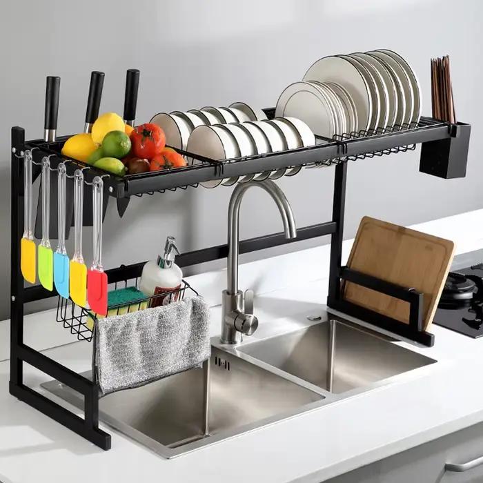 Égouttoir de style plateau, Égouttoir multifonctionnel grande capacité, Égouttoir de rangement au-dessus de l'évier, Égouttoir de rangement pour évier, Fournitures de rangement et d'organisation, Orga