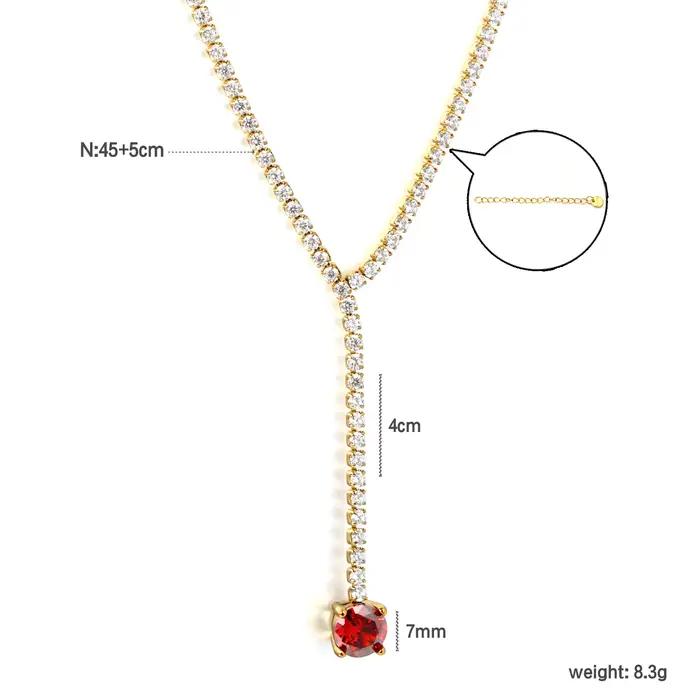LUXUKISSKIDS Collier de luxe en zircon rouge brillant avec pendentif, col en V, chaîne tennis en forme de Y pour femme, idéal pour les fêtes d'anniversaire