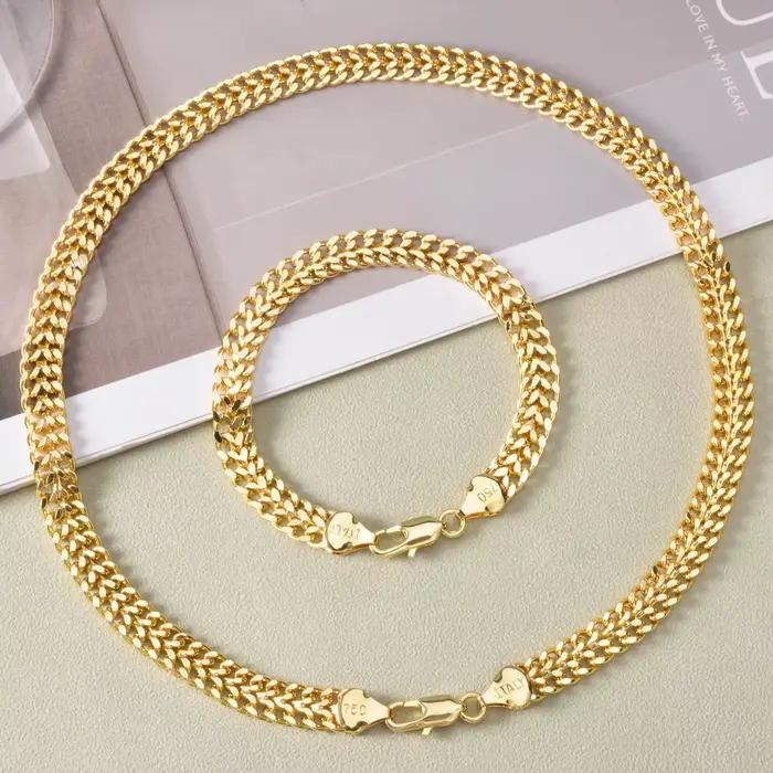 Ensemble de bijoux double rangée Cuban Link plaqué or, collier et bracelet à chaîne épaisse, kit de bijoux, ornement décontracté streetwear, cadeau