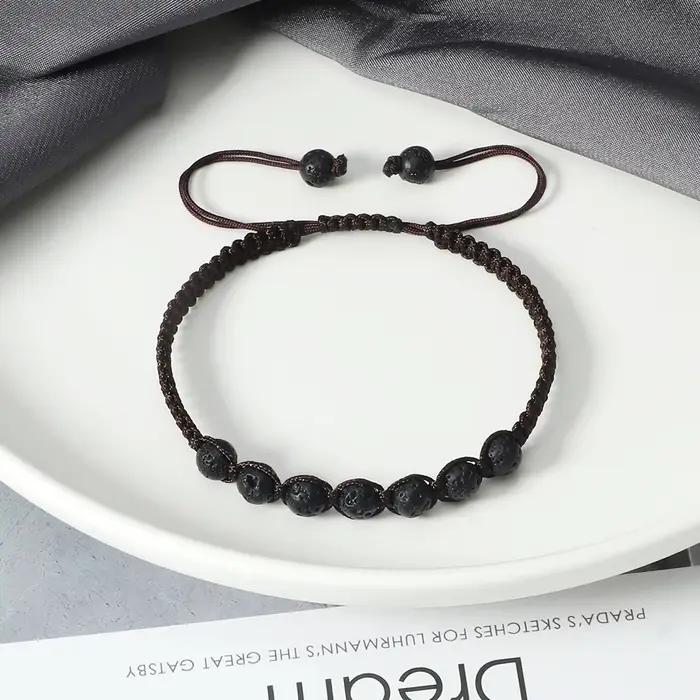 Bracelet noir en pierre naturelle Onyx pour hommes, perles de lave tressées, chaîne en corde réglable, bijoux faits à la main à la mode