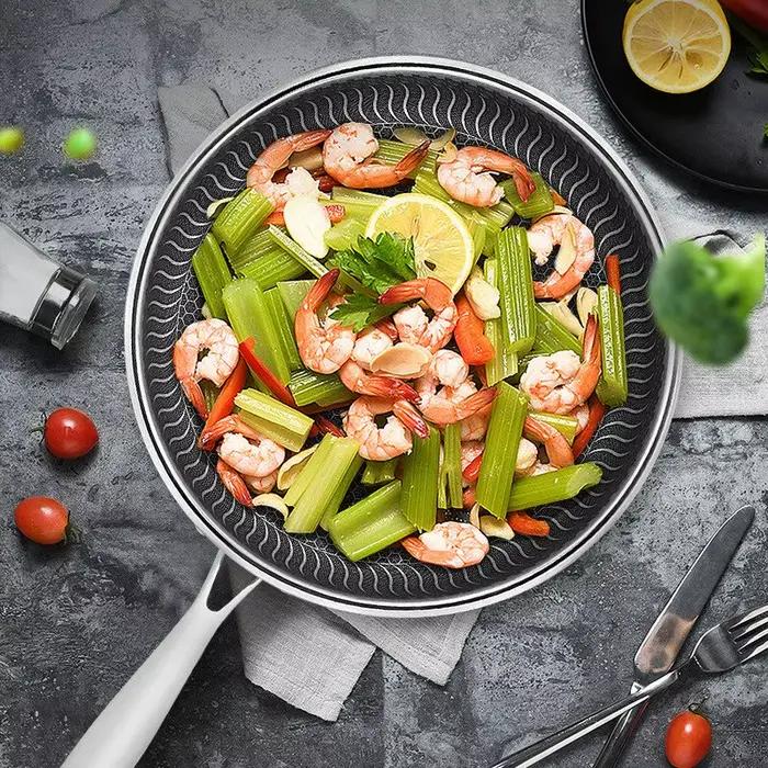 Poêle à frire Leic-Ply en acier inoxydable, poêle à wok, double face, accent d'abeille, adaptée à tous les réchauds, corps entier, 316