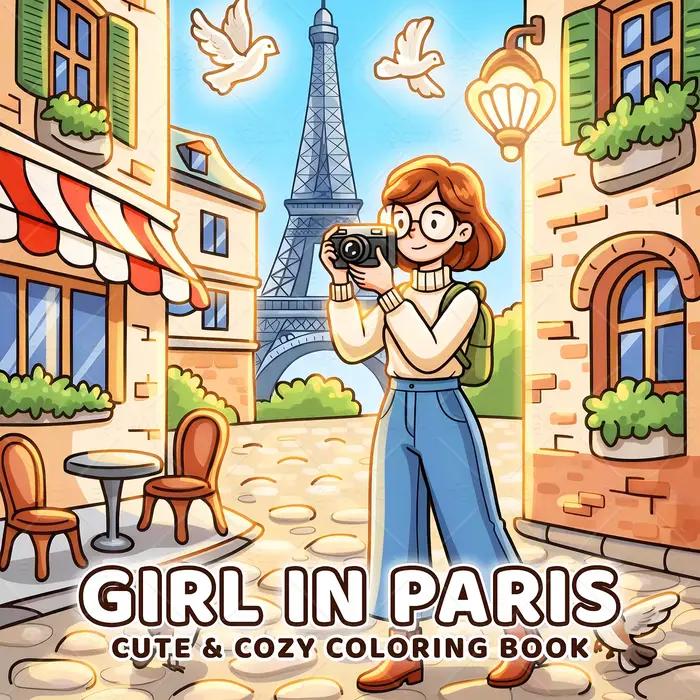 GIRL IN PARIS Livre de coloriage à motifs audacieux pour adultes Livre de dessin mignon Cadeau parfait pour fête et anniversaire 