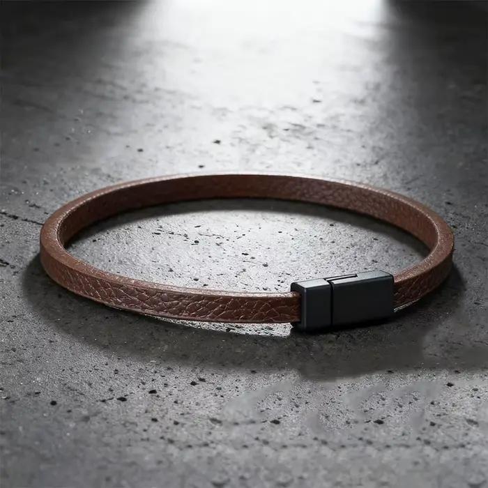 Bracelet en cuir PU pour hommes, loisirs Grade A, fermoir magnétique noir, chaîne tissée à la main, polyvalent, Punk, cadeau pour petit ami, Joias
