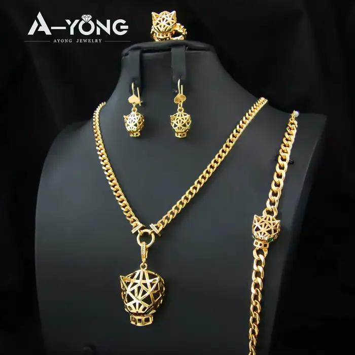 Ensemble de colliers de luxe avec pendentif léopard Hip Hop, plaqué or 21 carats, Punk panthère du moyen-orient, ras de cou, bijoux de fête Vintage arabes