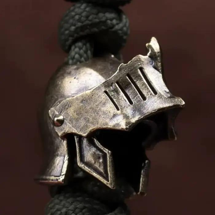 Casque de chevalier, couteau en laiton, perle d'extérieur, bricolage, accessoires paracorde, lanière tissée, pendentif, bijoux Punk, Bracelets de survie, breloques