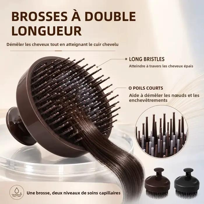 Brosse de massage du cuir chevelu pour shampoing, à poils double longueur, démêlante pour cheveux humides et secs, avec poignée ergonomique pour hommes et femmes, pour soins capillaires sous la douche