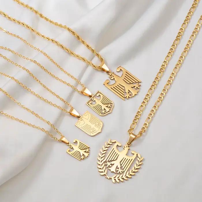 Collier en chaîne d'aigle allemand en acier inoxydable, bijoux ethniques allemands pour femmes et hommes, 1 pièce # 508062