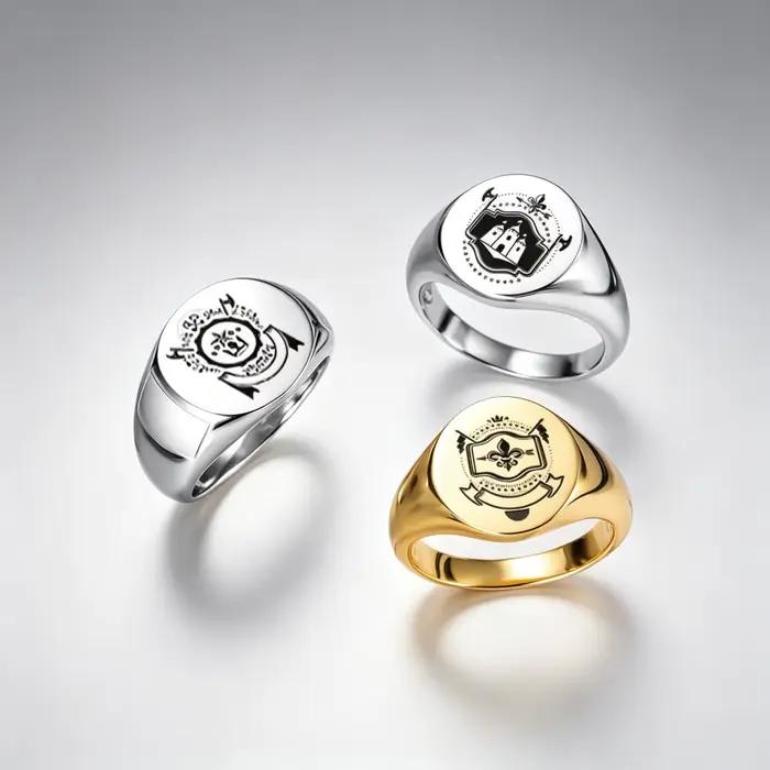 Bague Chevalière Personnalisée avec Armoiries Familiales, en Acier Inoxydable, Logo Héraudique Gravé, Textes et Noms Intérieurs, Bijou de Remise de Diplôme
