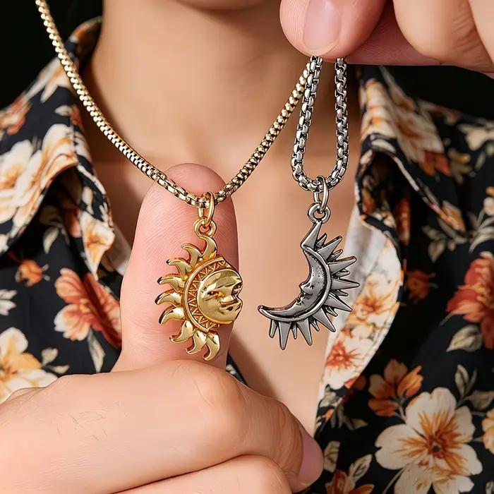 Collier asymétrique soleil et lune en acier inoxydable, collier de couple pour homme et femme, bijoux minimalistes polyvalents