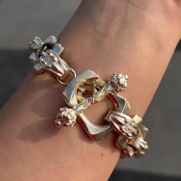 Bracelet vintage tibétain en argent sculpté à la main, style européen et américain, bijou tendance, cadeau idéal pour femmes et hommes