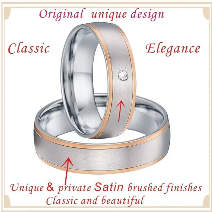 Alliances de mariage pour hommes et femmes, bagues de couple pour amoureux d'alliance, bijoux en acier inoxydable plaqué or rose