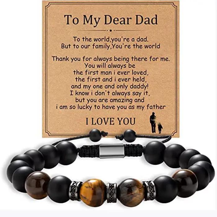 Bracelets en pierre naturelle pour la fête des pères, cadeaux pour papa, fille, fils, anniversaire, mari, homme