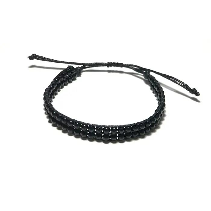 Bracelet en obsidienne tressé Double couche pour hommes