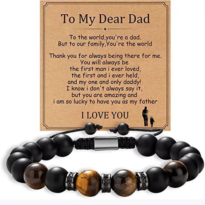 Bracelets en pierre naturelle pour la fête des pères, cadeaux pour papa, fille, fils, anniversaire, mari, homme