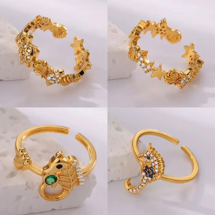 Bague tortue vintage dorée avec zirconium pour femmes, ajustable, idéale pour les occasions spéciales et le quotidien