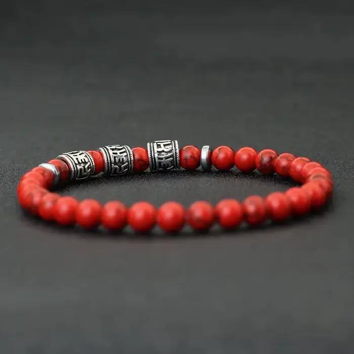 Noter Mantra Bracelet pour hommes 6mm Howlite lave yeux de tigre perles Braslet Viking accessoires Pulseras Para Hombre Tibet Braclet