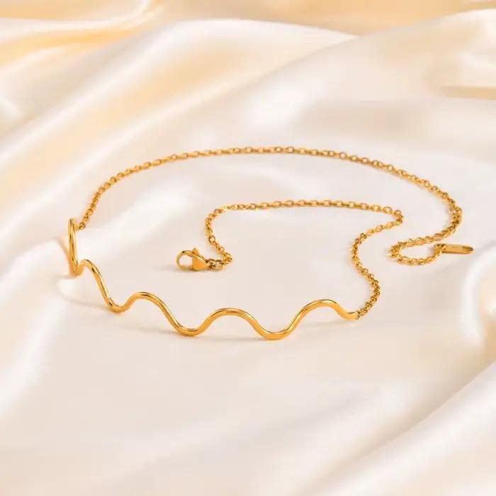 Colliers de cou en acier inoxydable pour femmes, élément de ligne ondulée, collier personnalisé OL, bijoux à la mode, cadeau de fête