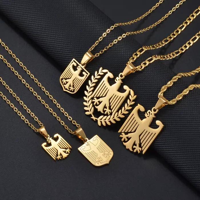 Collier en chaîne d'aigle allemand en acier inoxydable, bijoux ethniques allemands pour femmes et hommes, 1 pièce # 508062