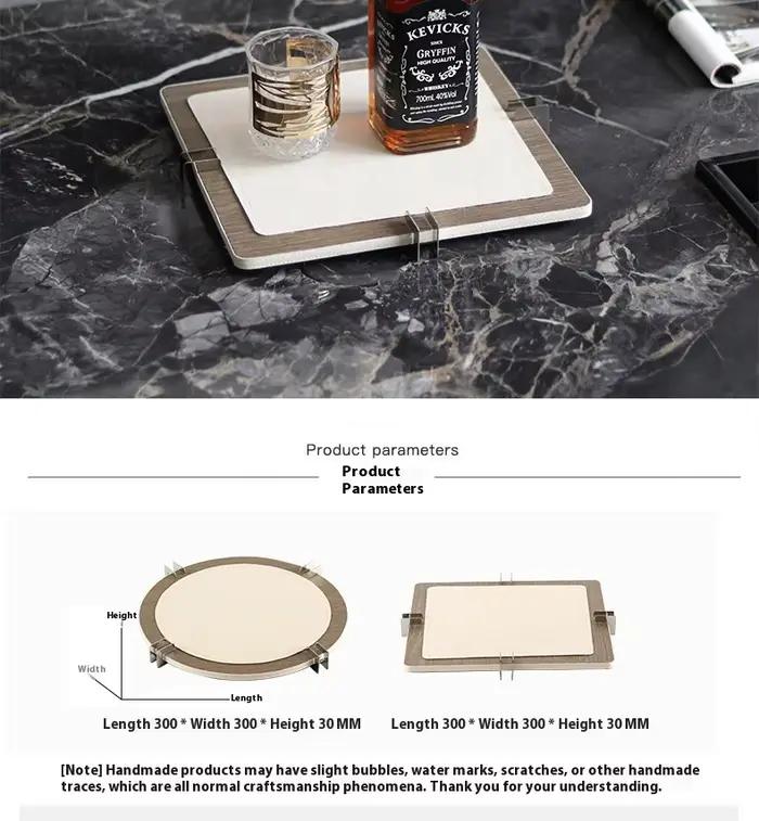 Plateau de bureau en acier inoxydable et cuir, ornements d'aromathérapie, salon, chambre à coucher, salle à manger, entrée, décoration de la maison, luxe léger