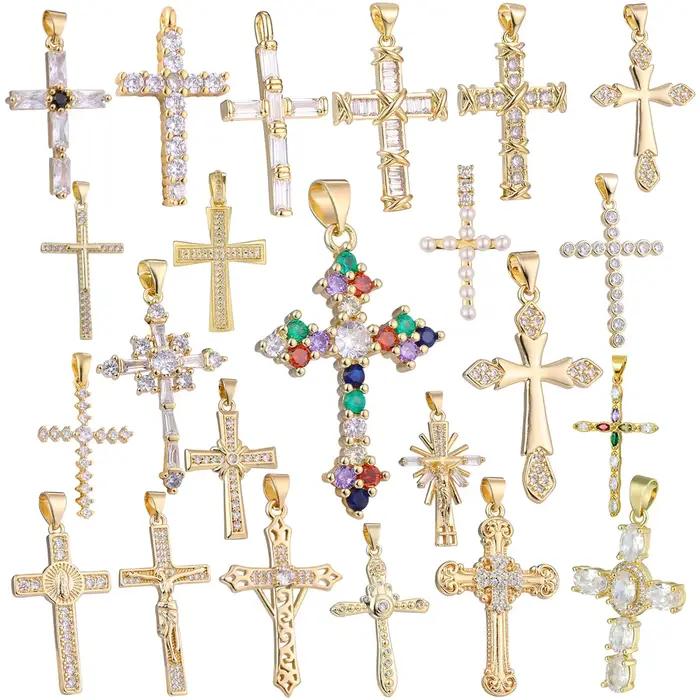 Juya bricolage 18K plaqué or véritable vente en gros breloques croix chrétienne pour la fabrication de bijoux pendentif chapelet religieux de noël fait à la main