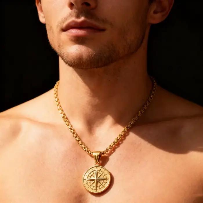 HNSP – collier avec pendentif boussole Vintage en acier inoxydable 316L pour hommes, accessoires de bijoux Viking