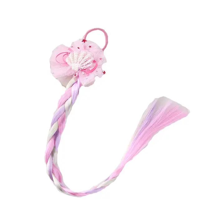 Perruque arc-en-ciel pour petites filles, tresses longues, accessoires de cheveux pour enfants, bandeau de cheveux, coiffure de sirène, accessoires de cosplay pour filles, Elsa