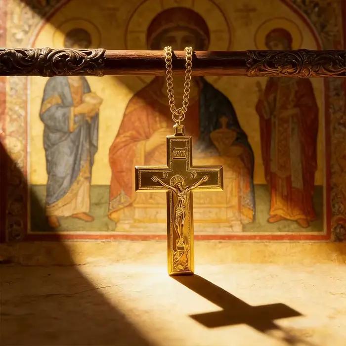 Collier pendentif croix de Jésus plaqué or design crucifix INRI bijou chrétien pour homme femme occasions religieuses et personnelles