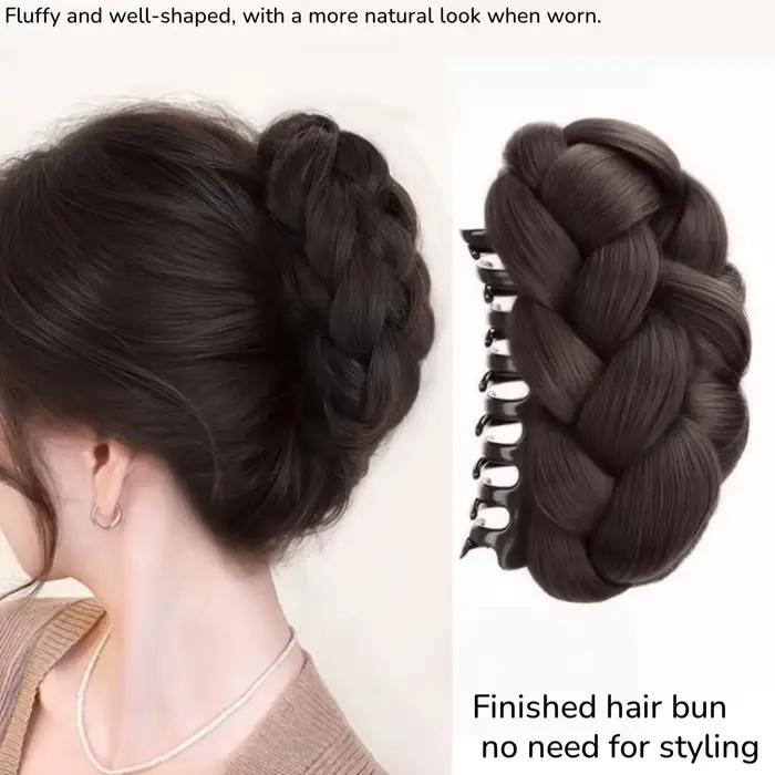 Postiche chignon tressé pour femmes, faux cheveux, colle à griffes, accessoires pour cheveux moelleux, arrière de la tête, paquet de cheveux