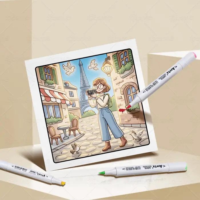 GIRL IN PARIS Livre de coloriage à motifs audacieux pour adultes Livre de dessin mignon Cadeau parfait pour fête et anniversaire 