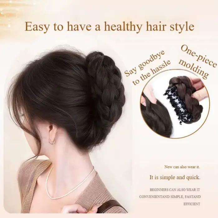 Postiche chignon tressé pour femmes, faux cheveux, colle à griffes, accessoires pour cheveux moelleux, arrière de la tête, paquet de cheveux