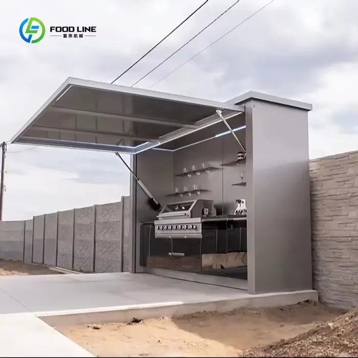 Cuisine extérieure sur mesure de qualité supérieure, style premium, avec évier et réfrigérateur intégrés, cuisines de jardin en acier corten résistant à la rouille