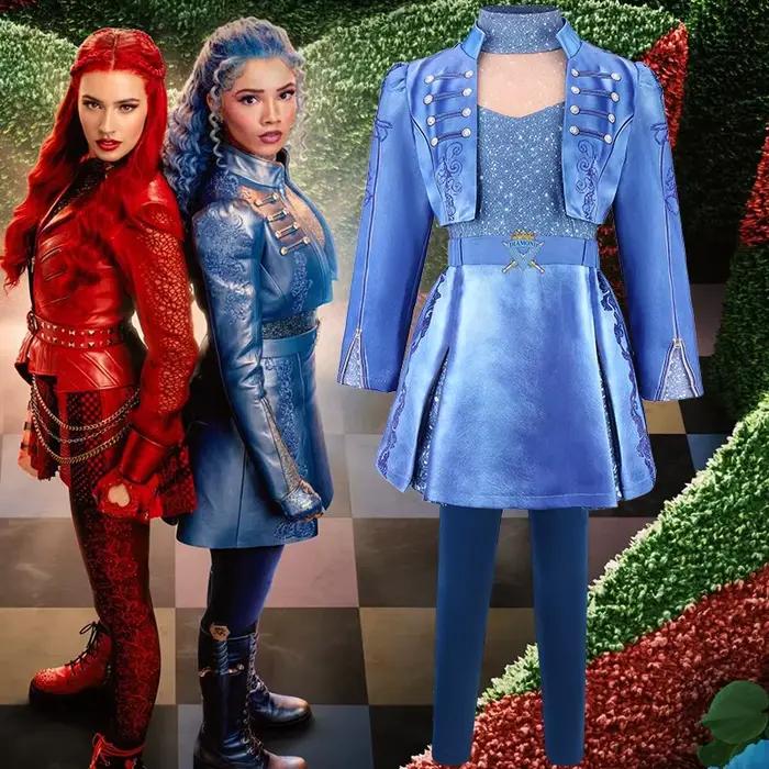 Costume de cosplay pour enfants Descendants 5 Dark Fantasy, robe de princesse bleue Chloe, reine des cœurs, tenue de spectacle d'Halloween pour filles