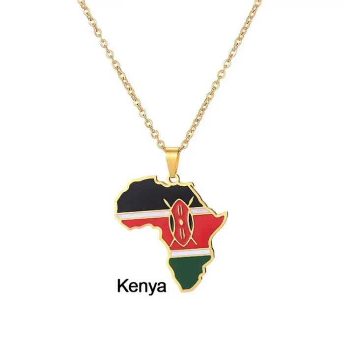 Collier pendentif drapeau carte de l'afrique, couleur or, acier inoxydable, Ghana, Nigeria, Congo, somalie, Angola, Liberia, bijoux africains, cadeau