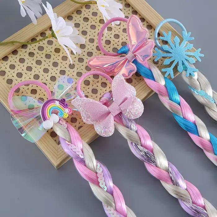 Perruque arc-en-ciel pour petites filles, tresses longues, accessoires de cheveux pour enfants, bandeau de cheveux, coiffure de sirène, accessoires de cosplay pour filles, Elsa