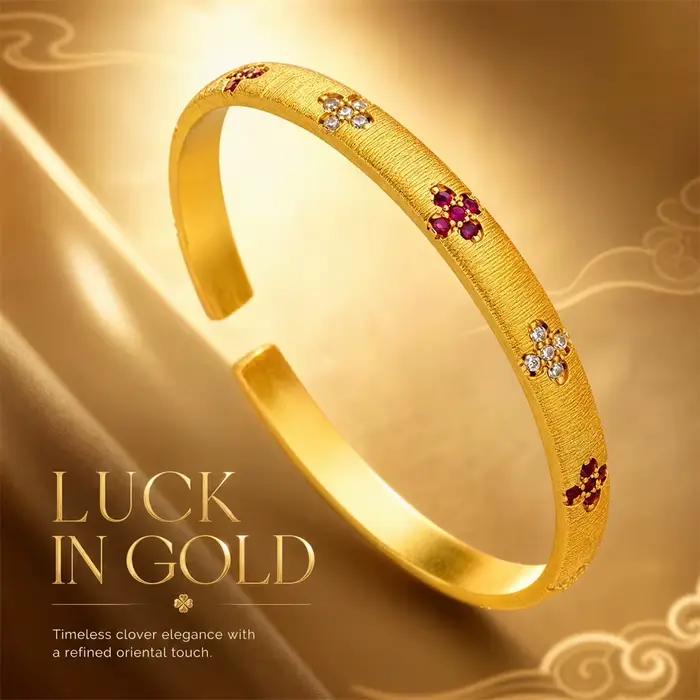 Bracelet manchette ouvert en or massif 24 carats AU999