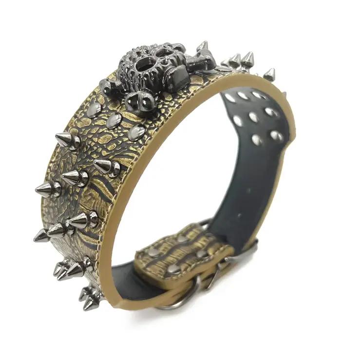 Collier pour chien à pointes et clous, avec laisse de traction, pour chiens de petite, moyenne et grande taille, bouledogue, réglable, anti-morsure