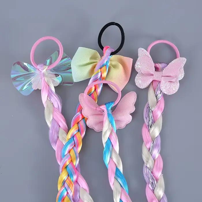 Perruque arc-en-ciel pour petites filles, tresses longues, accessoires de cheveux pour enfants, bandeau de cheveux, coiffure de sirène, accessoires de cosplay pour filles, Elsa