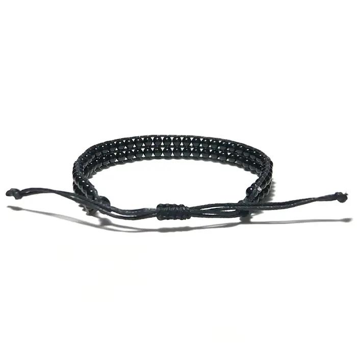 Bracelet en obsidienne tressé Double couche pour hommes