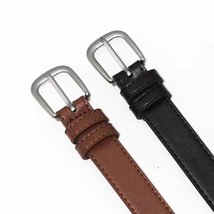 Ceinture en cuir pour femme avec boucle argentée, ceinture décontractée tendance pour jeans, pantalons et robes, ceinture élégante réglable pour femme