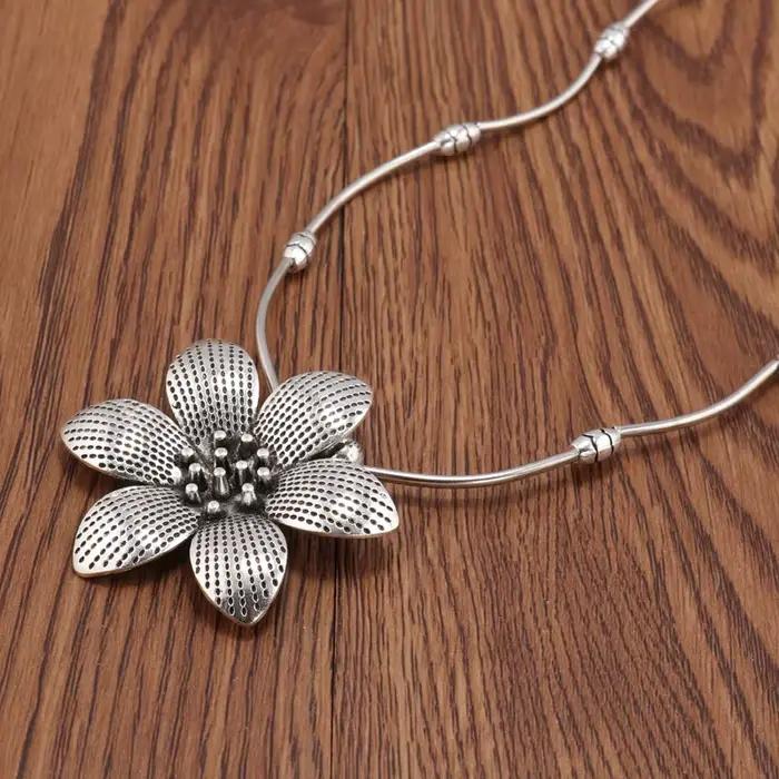 Seblasy Vintage bohème grande fleur déclaration colliers et pendentifs pour femmes bijoux accessoires Tibet couleur argent Bijuterias
