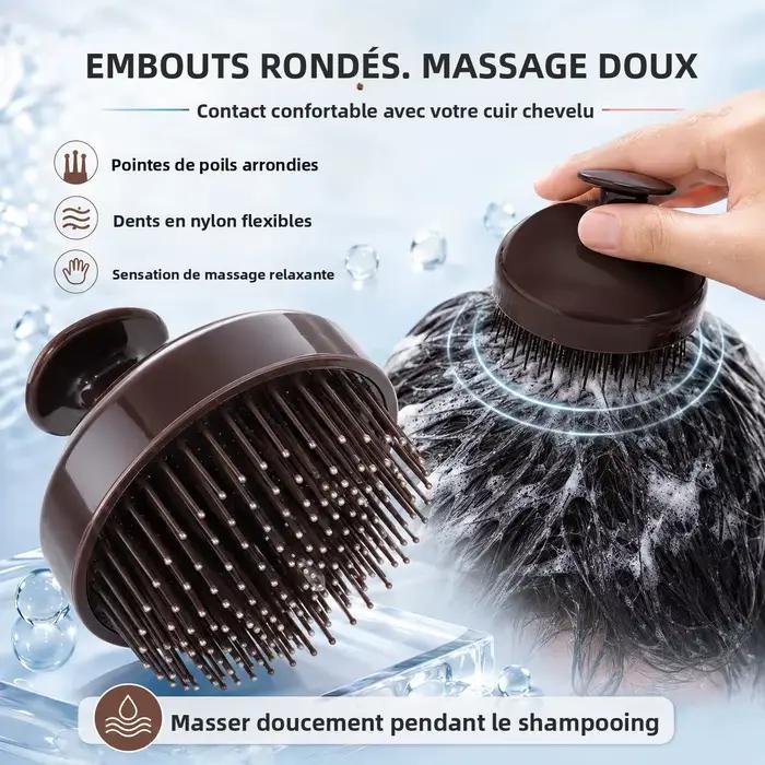 Brosse de massage du cuir chevelu pour shampoing, à poils double longueur, démêlante pour cheveux humides et secs, avec poignée ergonomique pour hommes et femmes, pour soins capillaires sous la douche