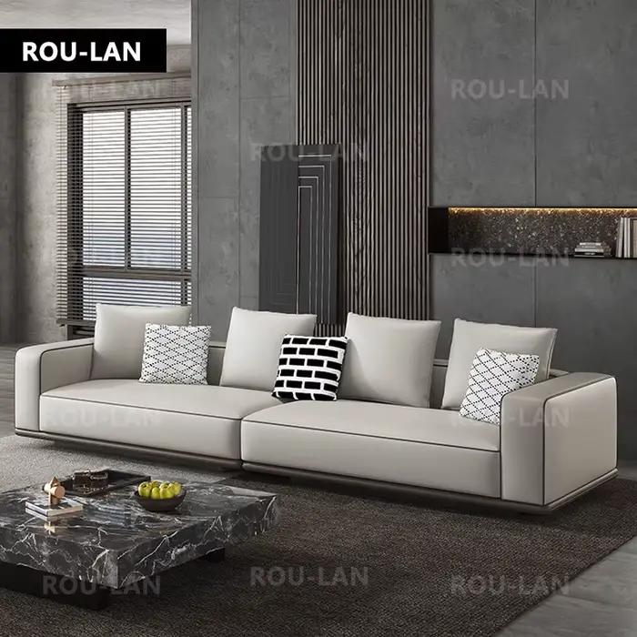 Canapé en cuir Simple et moderne, grand sol plat, grand Type domestique, première couche de peau de vache, bloc de Tofu en ligne