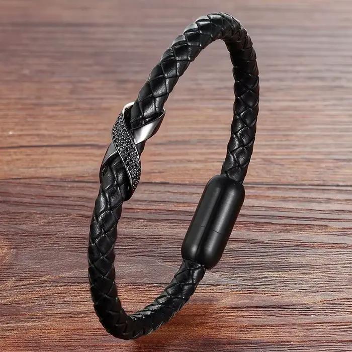 XQNI Infinity Logo Design Bracelet en cuir pour hommes croix luxe en acier inoxydable bijoux cadeau bracelets avec boucle magnétique