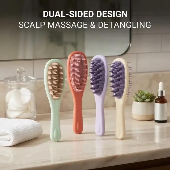 Brosse de massage du cuir chevelu à poils doux, peigne de lavage des cheveux, manche antidérapant, utilisation humide ou sèche pour l'exfoliation et le soin des pellicules